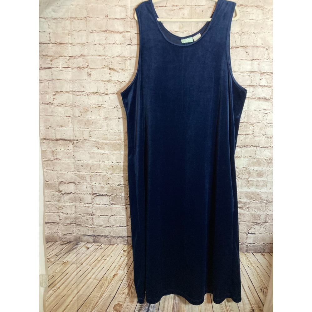 Vintage 220 Hickory Velvet Dress Womens XL Midnight Blue Long Line Modest Mature